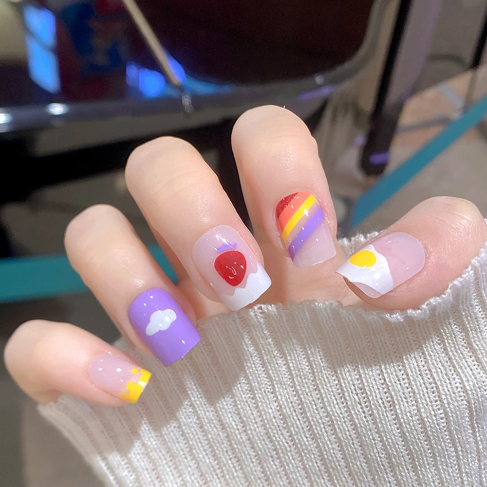 

2021 24 шт глянцевые цветные накладные ногти радужные цвета поддельные ногти для женщин и девушек для дизайна ногтей съемные полностью покрыв...