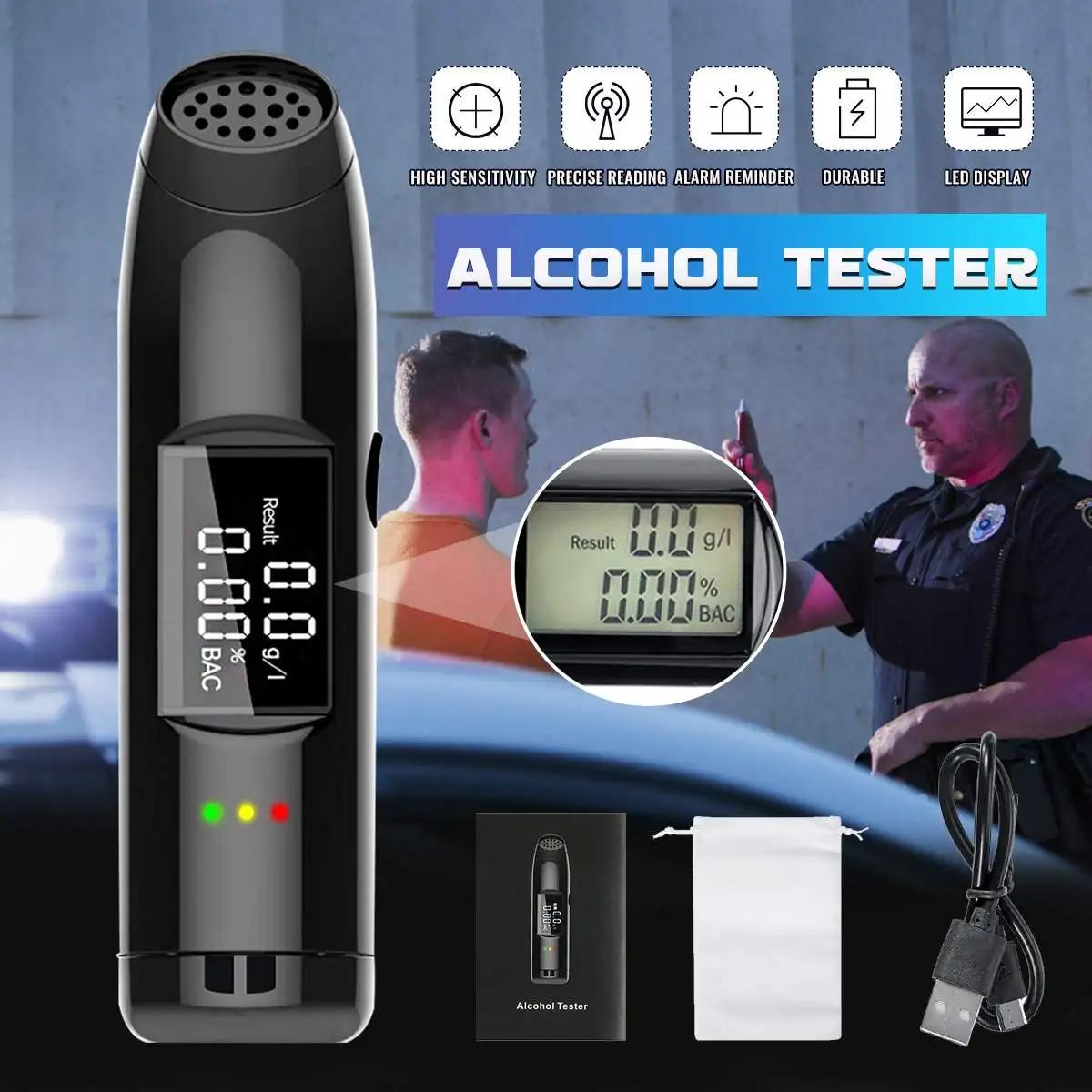 

Алкотестер Keto с цифровым дисплеем, высокоточный анализатор дыхания, устройство для обнаружения алкоголя, перезаряжаемый алкотестер