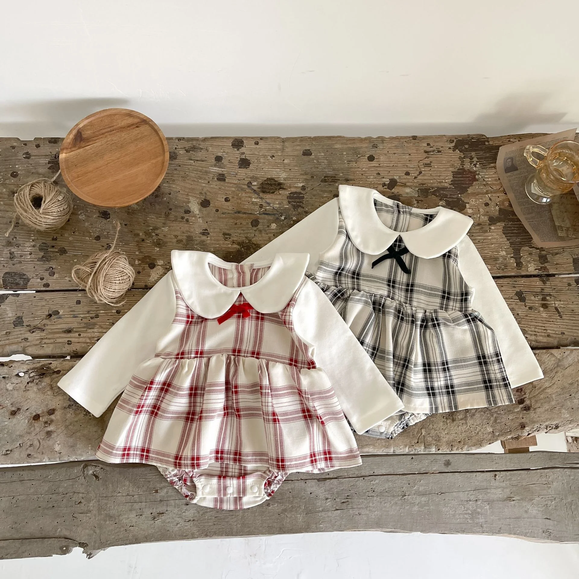 

New Color Matching Plaid Baby Girl's Climbing Dress Lapel Long Sleeve Outdoor