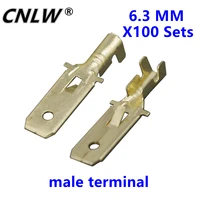 100 pcs 6 3mm crimp terminal automobile connector terminals the male plug terminal copper
