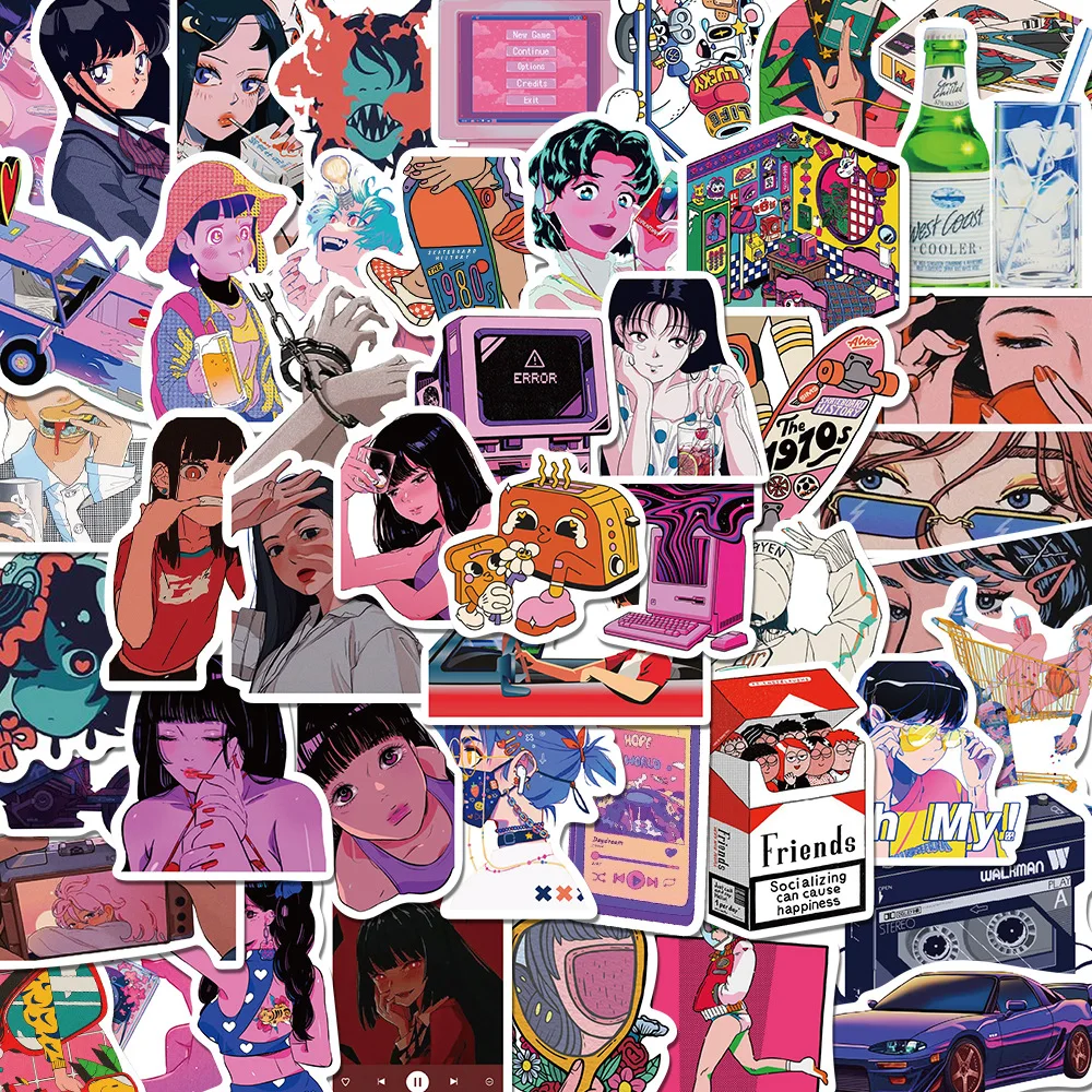 

10/30/50PCS Popular Cartoon Cool Illustration Girly Sticker Pack Skateboard Guitar Decoration DIY Laptop Graffiti Decal Wholesal
