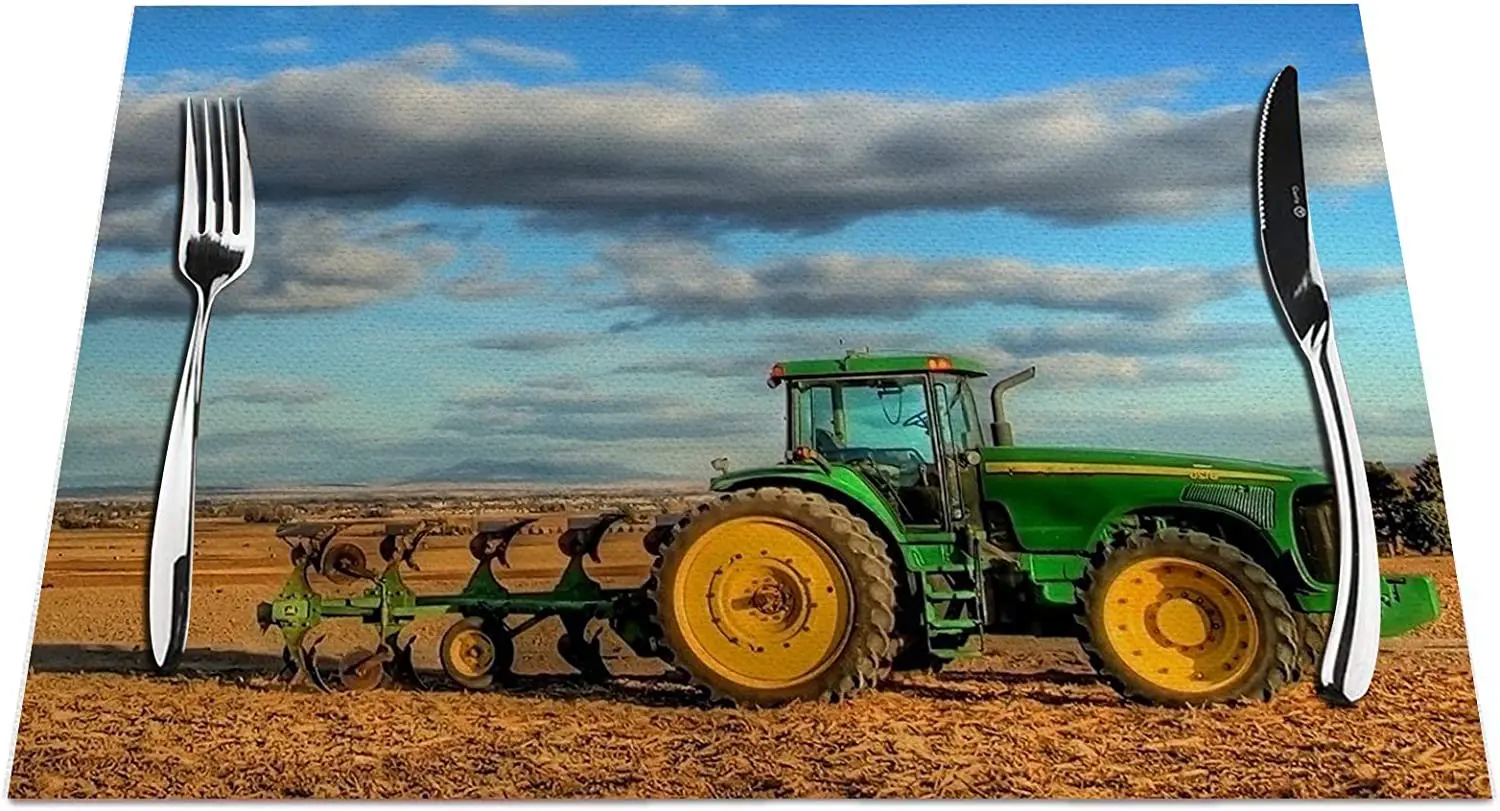 

Old Tractor Placemats Set of 4, Cool Old Tractor On Farm Placemats Heat Resistant for Dining Table Non-Slip 18x12 Inches