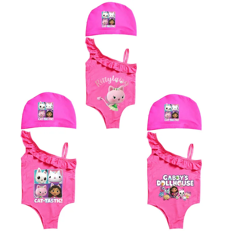 

2-8years Baby Girls Swimsuit One Piece Swimsuit 2022 Cute Gabby Cat Swimwear For Children Summer Gabby's Dollhouse Bathing Suits