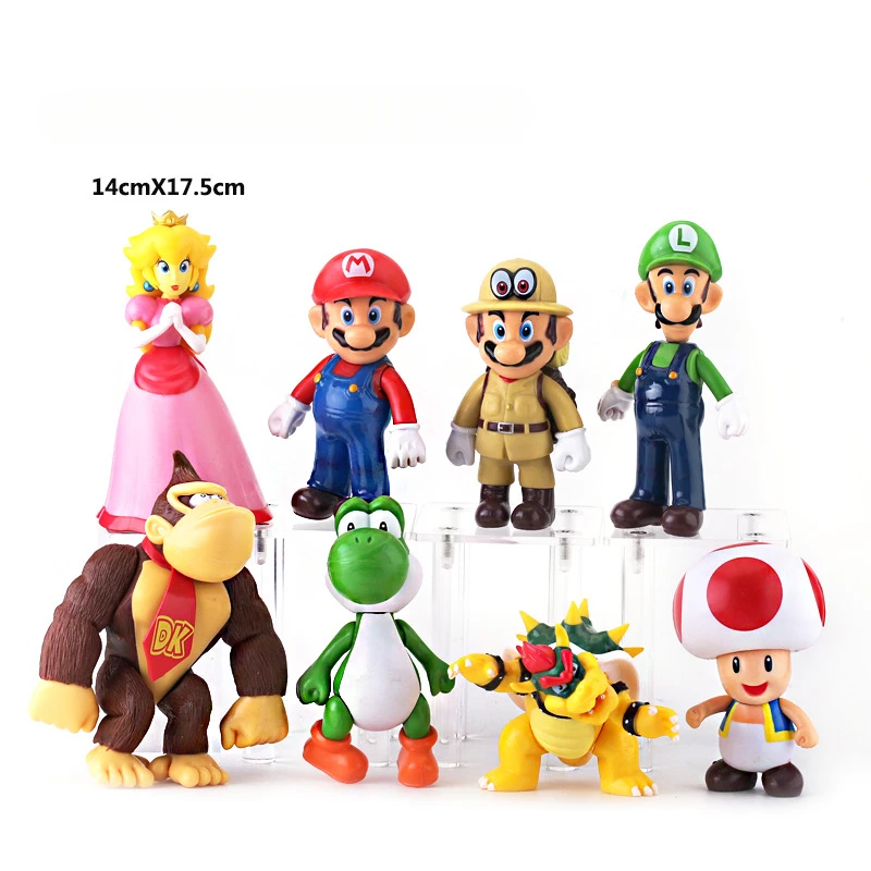 Pvc Action Figure Toys Dolls Model Set Luigi Yoshi Donkey Kong Mushroom For Kids Birthday Gif
