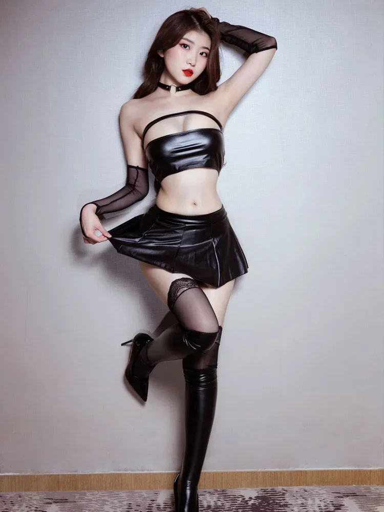 Сексуальная женская плиссированная микро-мини-юбка из искусственной кожи милая