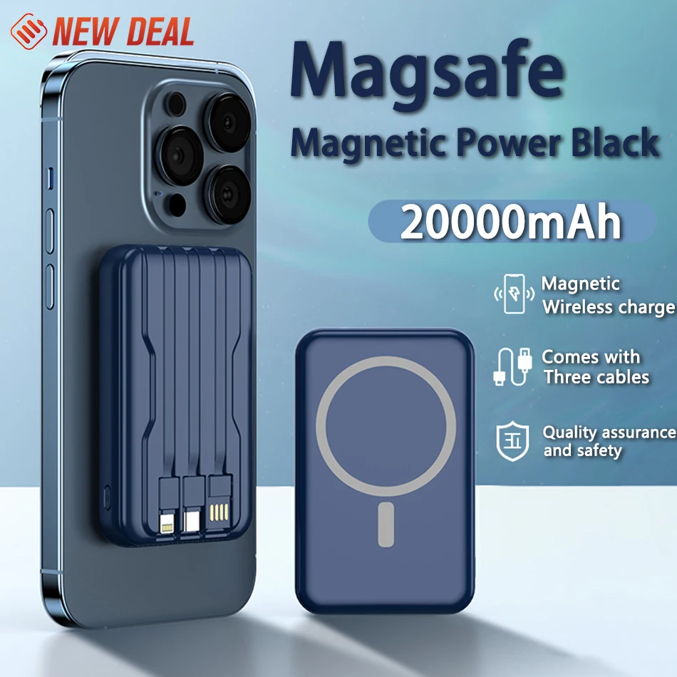 

4 in 1 MacSafe Magnetic Power Bank 20000mAh Wireless Portable Charger Fast Charging External Battery Pack for iPhone Android