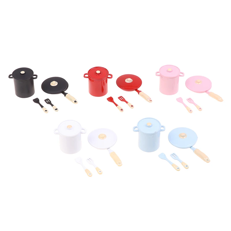 

1Set 1:12 Dollhouse Miniature Colorful Cooking Pot Frying Pan Spoon Cookware Kitchen Model Decor Toy