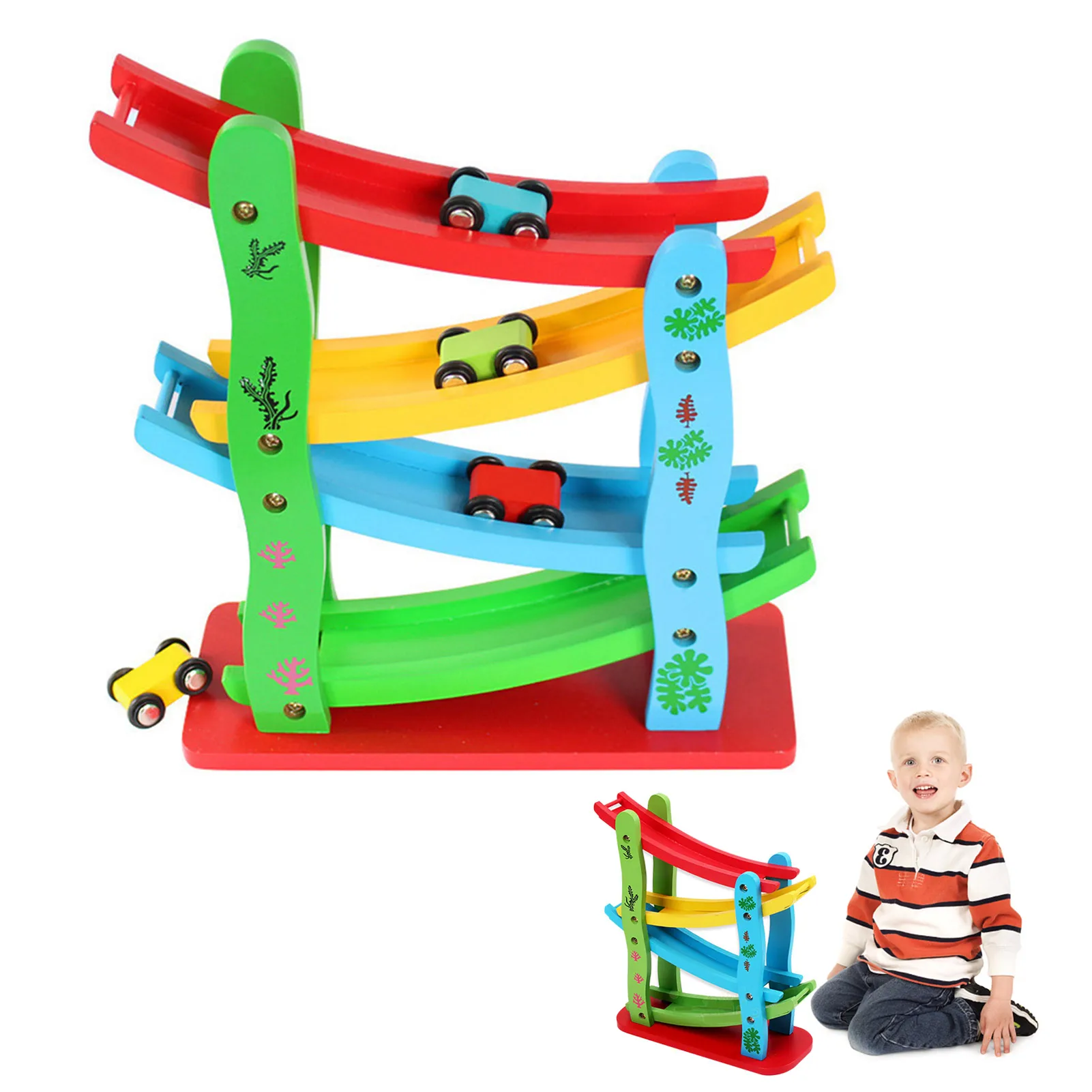 

Wooden Track Car Toy Funny Race Track Car Zig Car Slide Playsets Montessori Building Learning Toys Gift For Kids