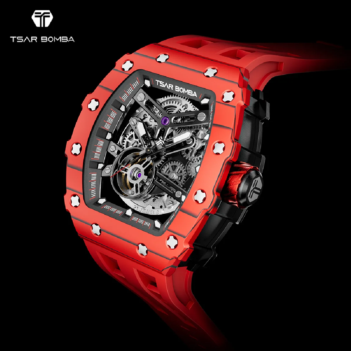 

TSAR BOMBA 2023 New Automatic Watch Men Carbon Fiber Bezel Skeleton Luxury Mechanical Watches Clock Waterproof Mens WristWatch