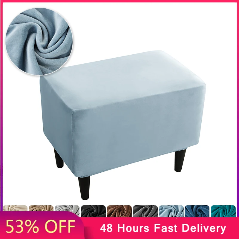 Velvet Elastic Ottoman Stool Cover Rectangle Bedroom Footstool Covers Stretch Soft Footrest Slipcovers Housse Pouf Home Decor
