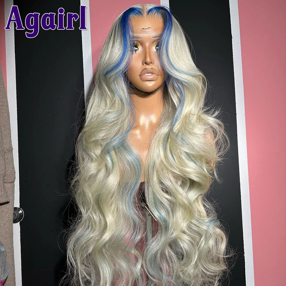 

#613 Blonde Wig with Blue Highlight HD 13x6 Body Wave Lace Front Wig 180% Brazilian Virgin 13X4 Lace Frontal Wig for Black Women