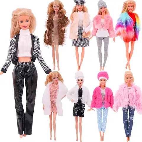 Одежда для кукол Барби 30 см, модные пальто, плюшевые топы, брюки, шапки, Повседневная Одежда для кукол 11,8, игрушки для девочек, детские подарк...