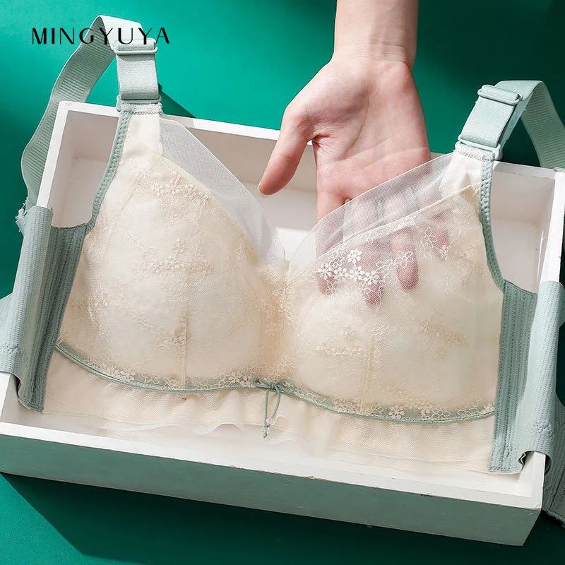 Underwear women's no steel ring big breasts show small shrinking bra summer thin anti-sagging bra