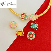 kissflower ac04 wholesale fashion woman girl friend party birthday wedding gift flower lotus diy enamel beads for bracelet 1pc