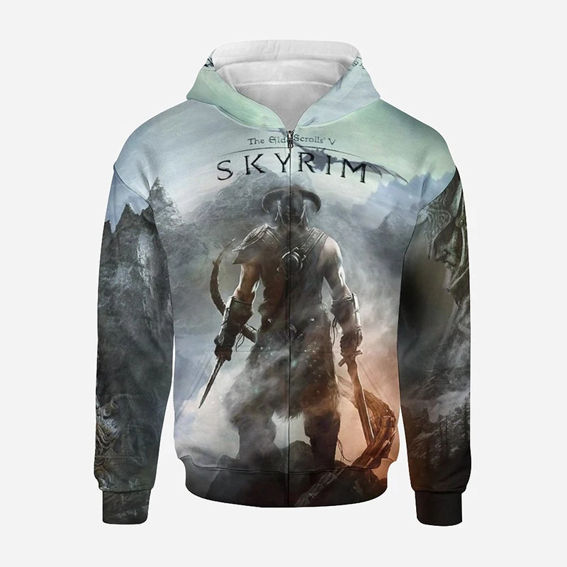 

3D Print The Elder Scrolls Skyrim Game Harajuku Zip Sweatshirt Men Women Children Fashion Printed Streetwear Cool Zipper Hoodie