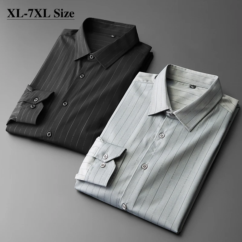 

Bamboo Fiber Elastic Shirt Men Autumn New Striped Business Casual Long Sleeve Shirts Male Brand Plus Size 5XL 6XL 7XL