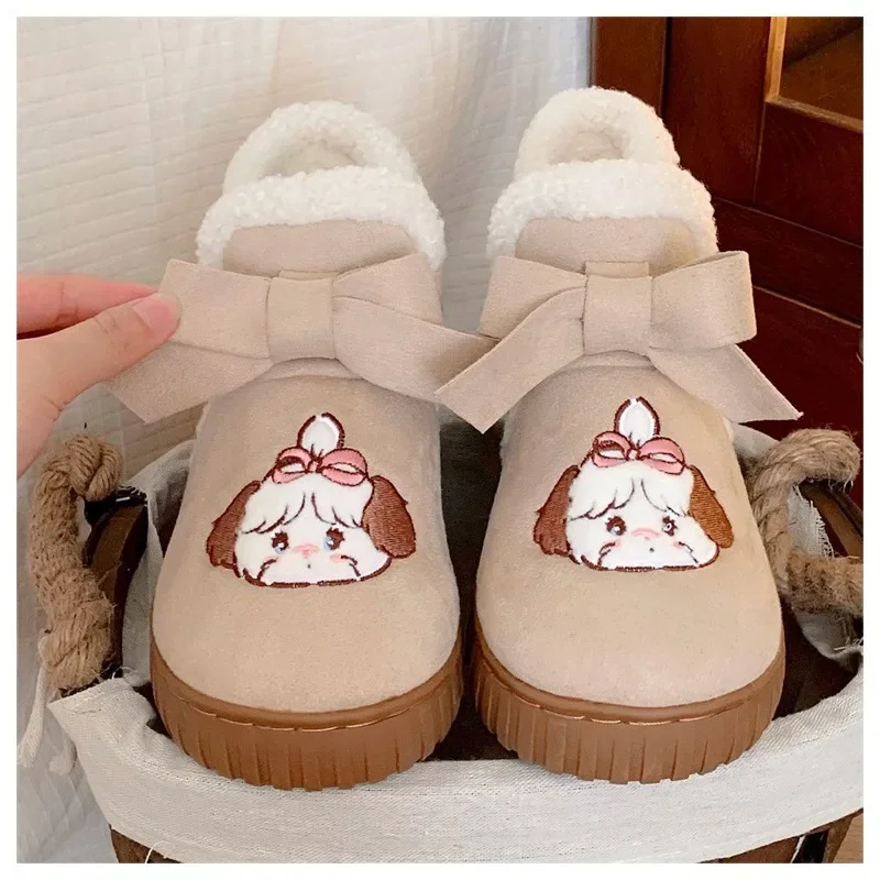 Милые теплые зимние ботинки с бантом Микко и вышитым принтом в стиле аниме модные