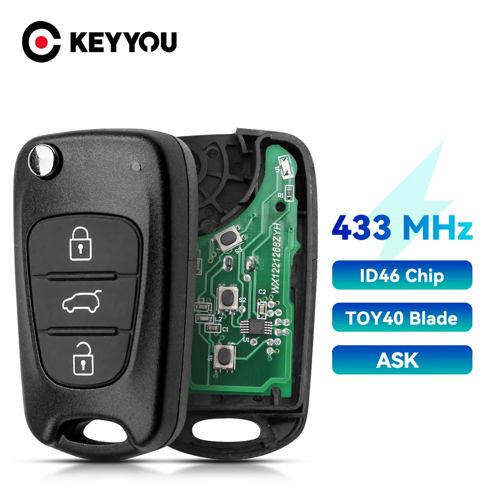 

KEYYOU 3-кнопочный откидной дистанционный брелок ASK 433 МГц с чипом ID46 для Hyundai i30/ix35 для Kia Rio SeedPro Picanto Sportage
