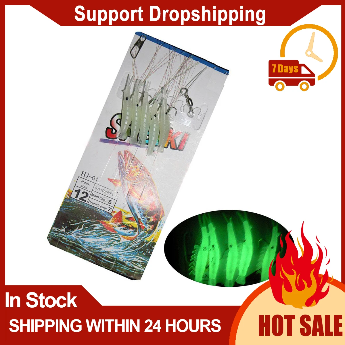 

5PCS/Set Luminous Shrimp Hook Fishing Lure Single Hook Tack Bait Jigs Hook Soft Lure Fake Soft Lure Fishing Hooks Drop Shipping