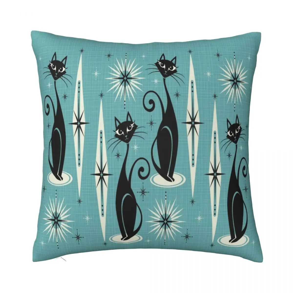 

Mid Century Meow On Blue Atomic Pillowcase Soft Cushion Cover Decorative Throw Pillow Case Cover Home Drop Shipping 45X45cm