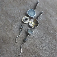 new asymmetrical long dangle earrings for women indian tribal sky blue stone cross circle metal vintage drop earring jewelry