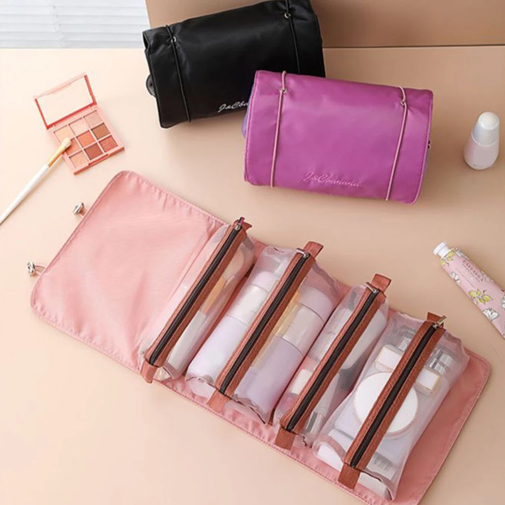 

4 In1 Cosmetic Toiletry Bag Nylon Mesh Detachable Makeup Storage Pouch Multifunctional Large Capacity Portable for Holiday Gifts