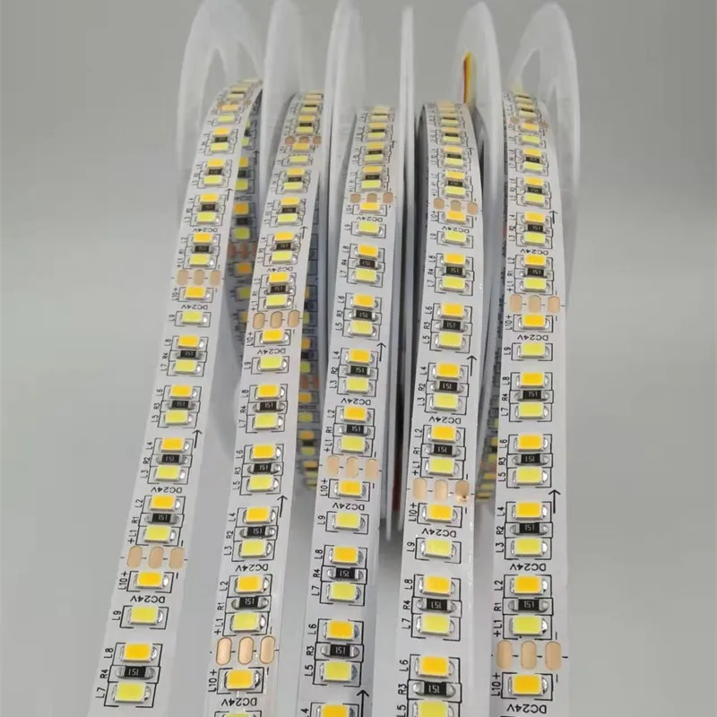 Фото DC12V/24V SMD 2835 CCT двойная белая светодиодная лента с регулируемой яркостью WW CW цветовая температура регулируемая гибкая светодиодная лента 5 м №3