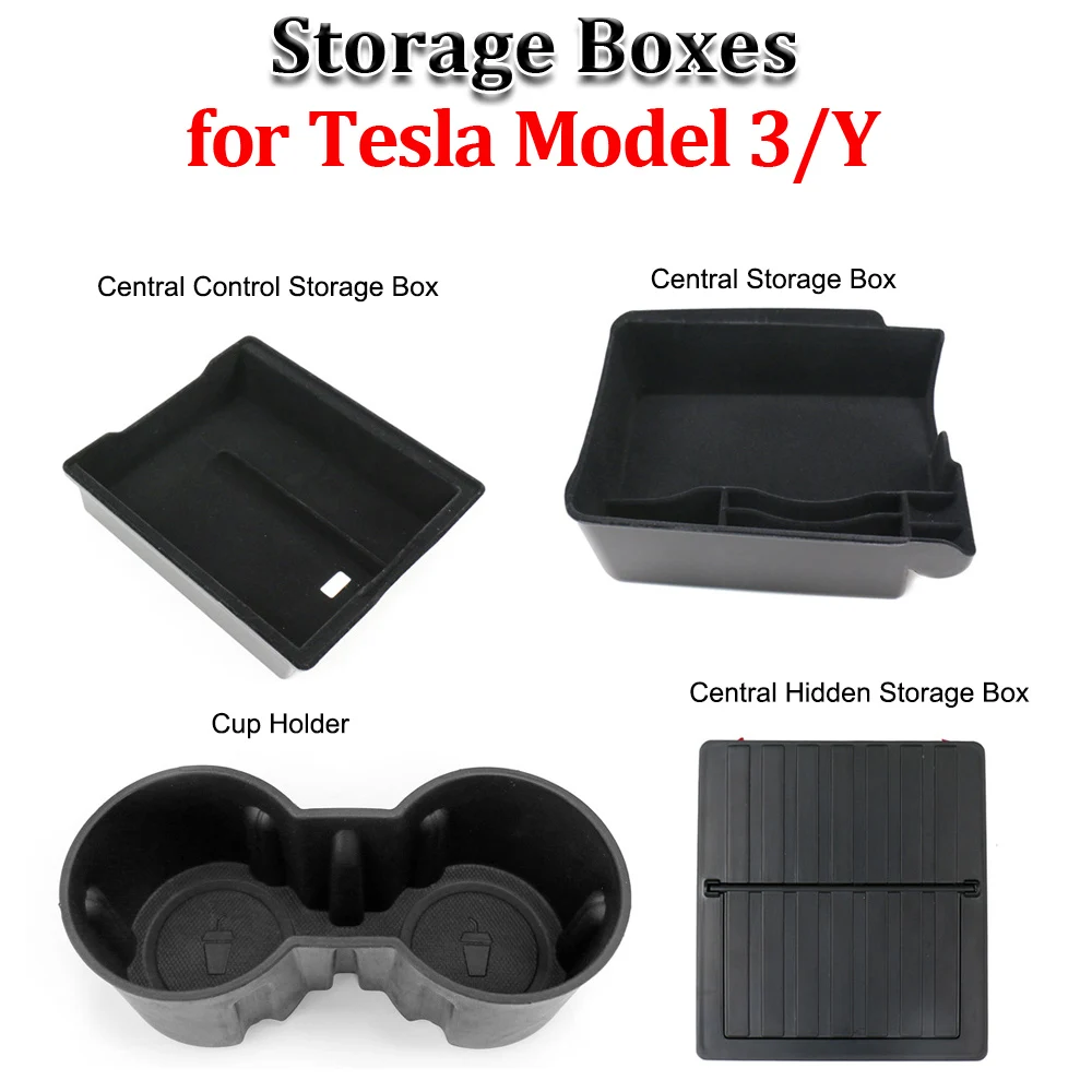 

1set Storage Box for Tesla Model 3 Y Central Control Armrest Box Hidden Storage Boxes TPE Water Cup Holder Car Accessories Parts
