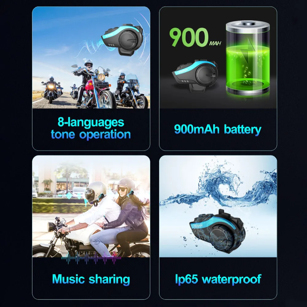 Waterproof Qualcomm5.0 Motorcycle Bluetooth Intercom Headset Headphone Interphone 6 Rider 2000M FM enlarge