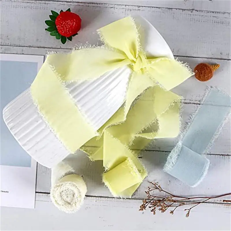 Real Pure Silk Ribbon Embroidery Satin Cotton Raw Edge For Handcrafts Wedding Party Bridal Bouquet Invitations Rustic Styling