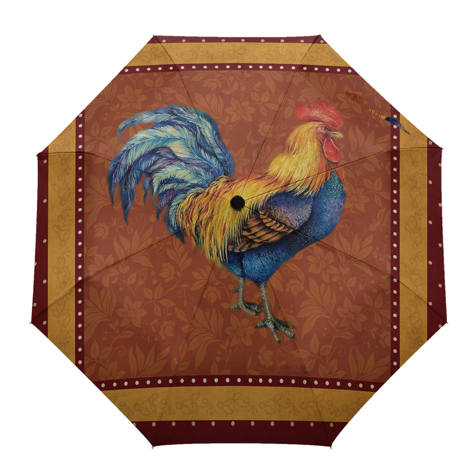 

Farm Animal Rooster Retro Polka Dot Creative Umbrella Rain Women Automatic Three Folding Umbrellas Windproof Parasol Parapluie