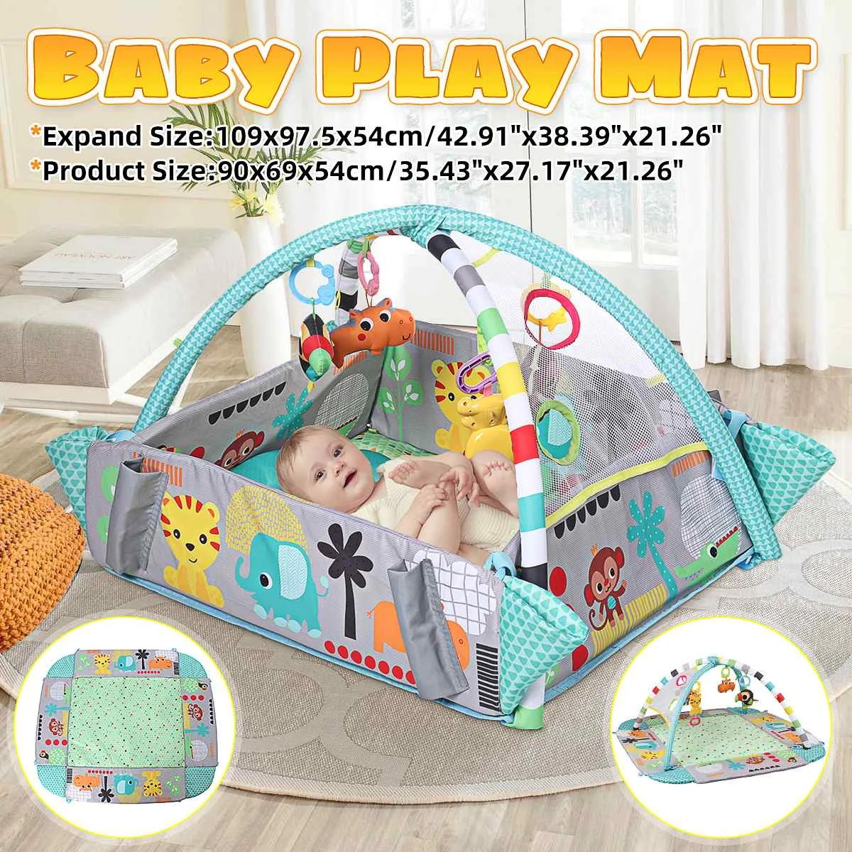 

Baby Mat Kids Activity Gym Fitness Frame Play Mat Toys Playground Crawling Game Blanket Fence Toddler Game with ocean ball