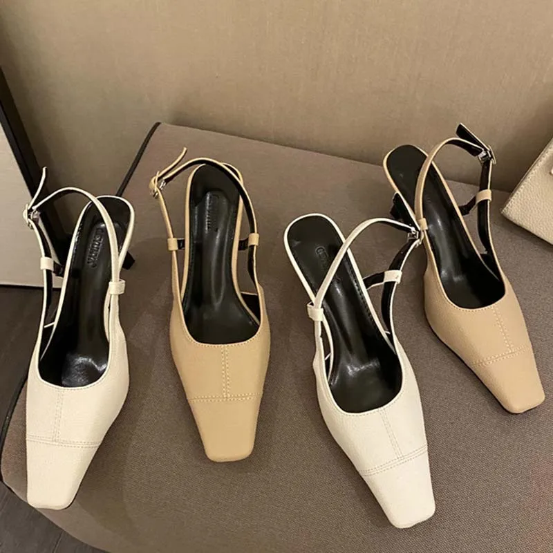 

Slingback Female Casual Outdoor Slides Slippers Square Toe High Heels Ladies Sandals Slip On Buckle Women Mules Pumps Shoes 2022