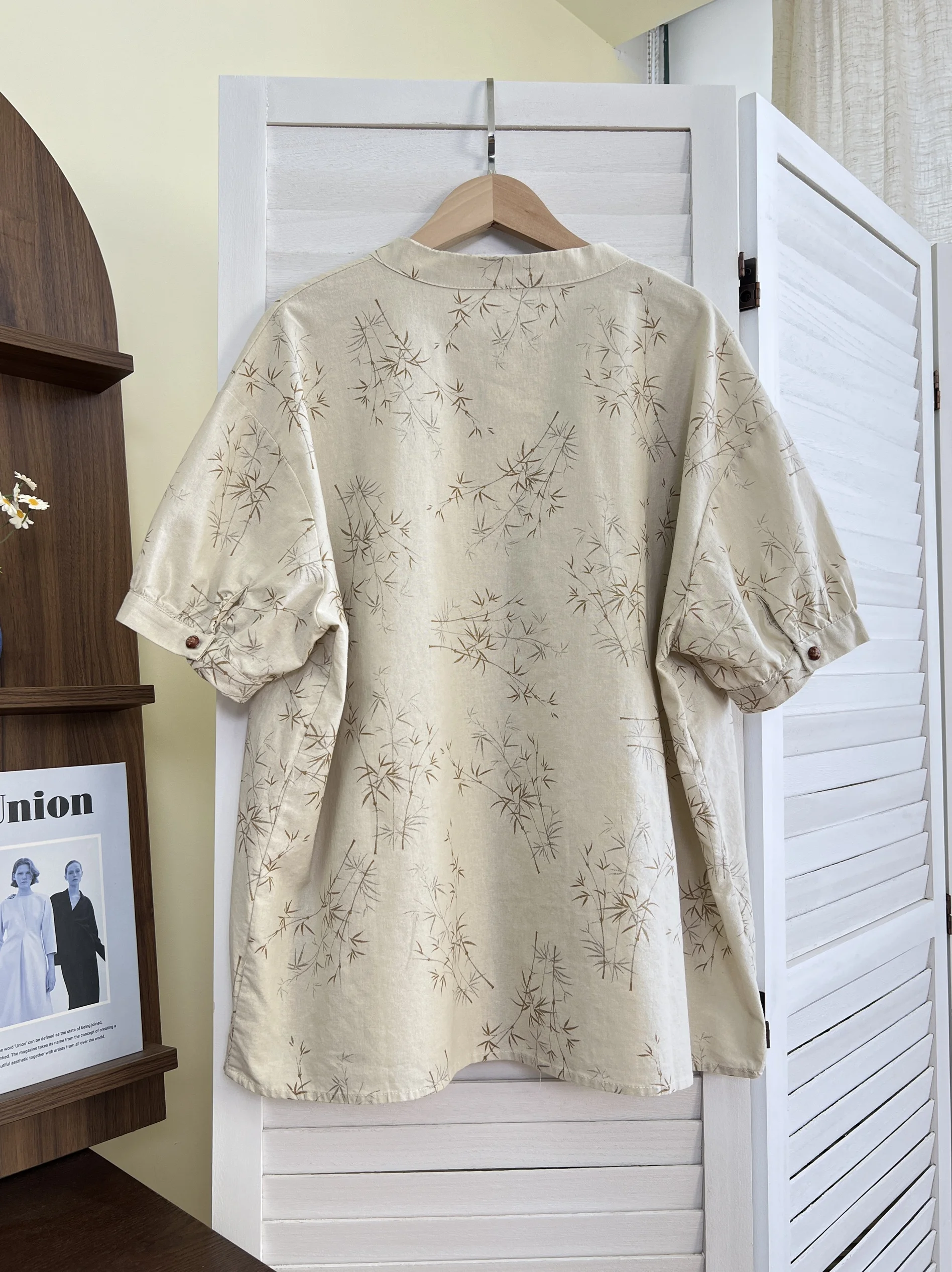 Japan fashion National Sle New Chinese Tassel Buckle Oblique Placket Bamboo Cotton Linen Short sleeve Small Shirt Loo... |