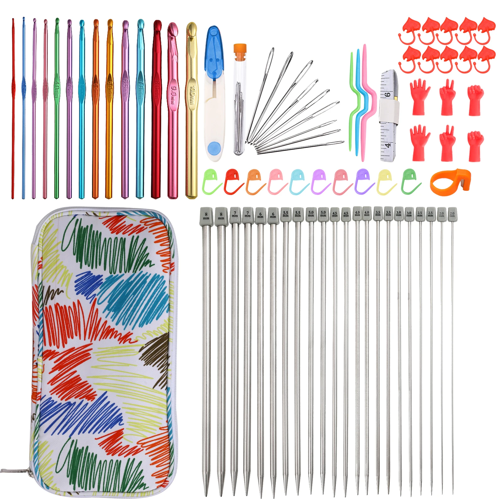 

11Pcs 25cm stainless steel rod needle knitting set crochet tool accessories，Crochet Organizer sewing tools, Gift for Beginners