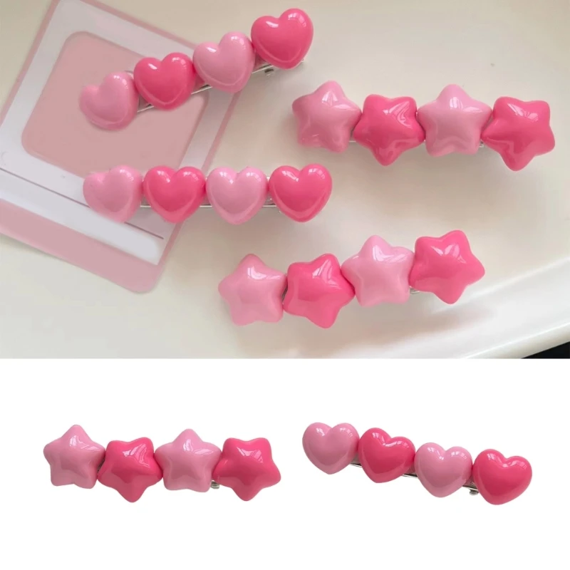 

Sweet Hair Clip Star/ Heart Shape Duckbill Hairpin Candy Color Hair Clip for Spring Summer Hairpins for Teenagers Child DXAA