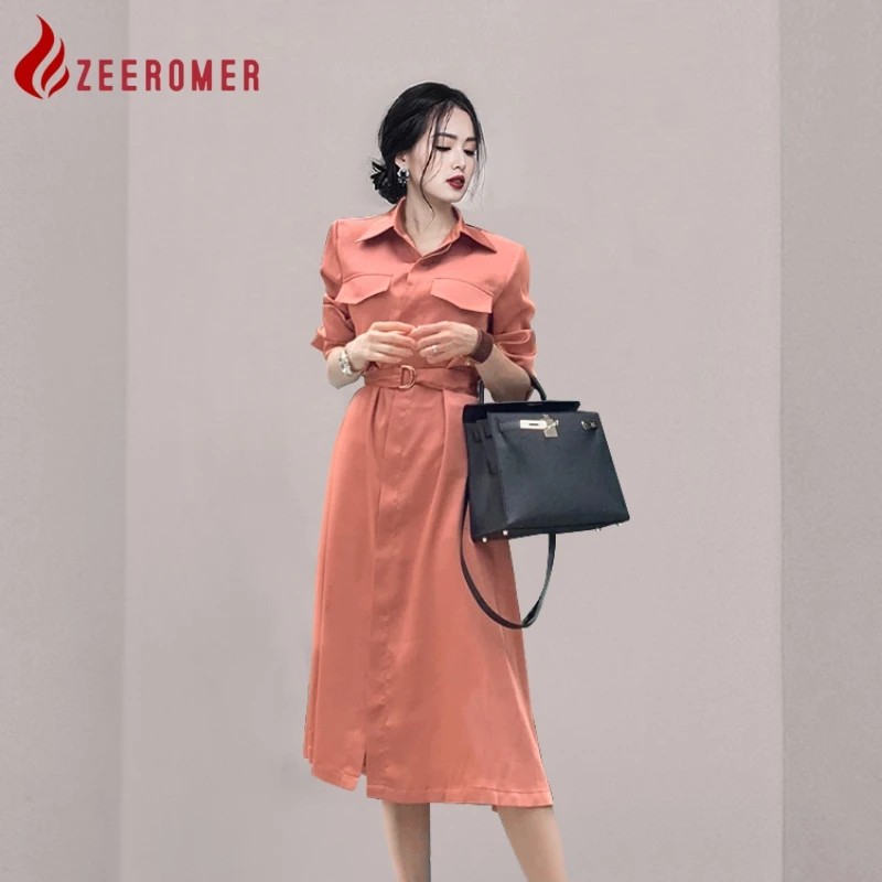 2024 новое осеннее корейское элегантное офисное платье-рубашка женское