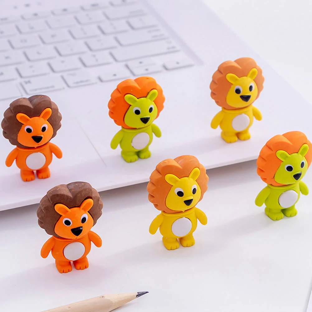 

48pcs Lovely Lion Shaped Erasers Novelty Animal Shaped Eraser Party Favors Mixed Color