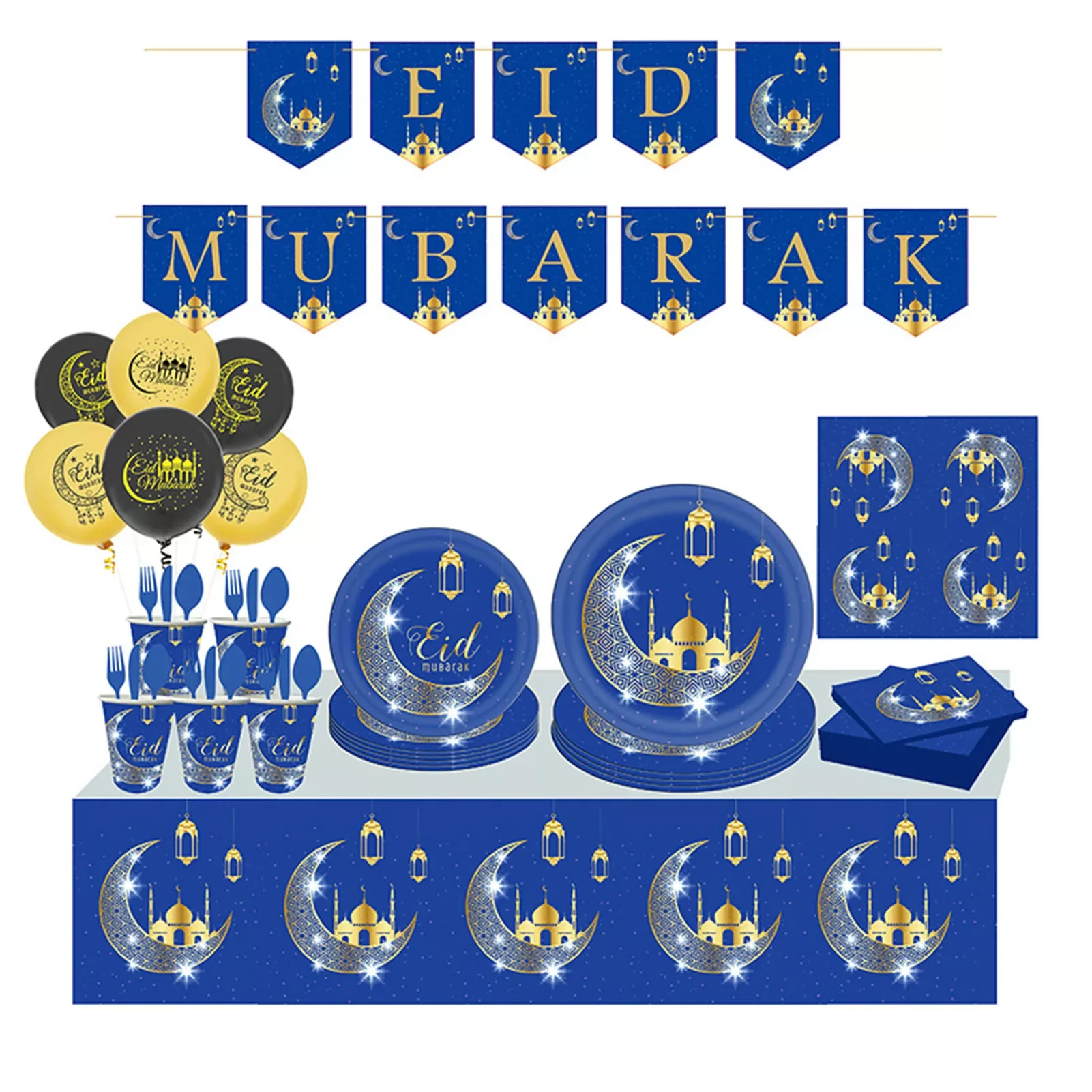 

EID Mubarak Banner Balloons Table Runner Ramadan Decoration Ramadan Kareem Mubarak Muslim Islamic Festival Party DIY Decorations