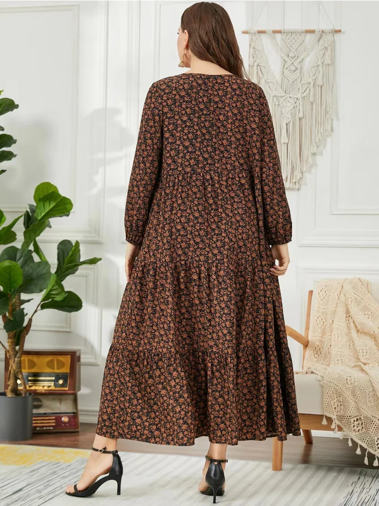 Plus-size print pullover temperament commuter long skirt plus-size women's dress women party dresses