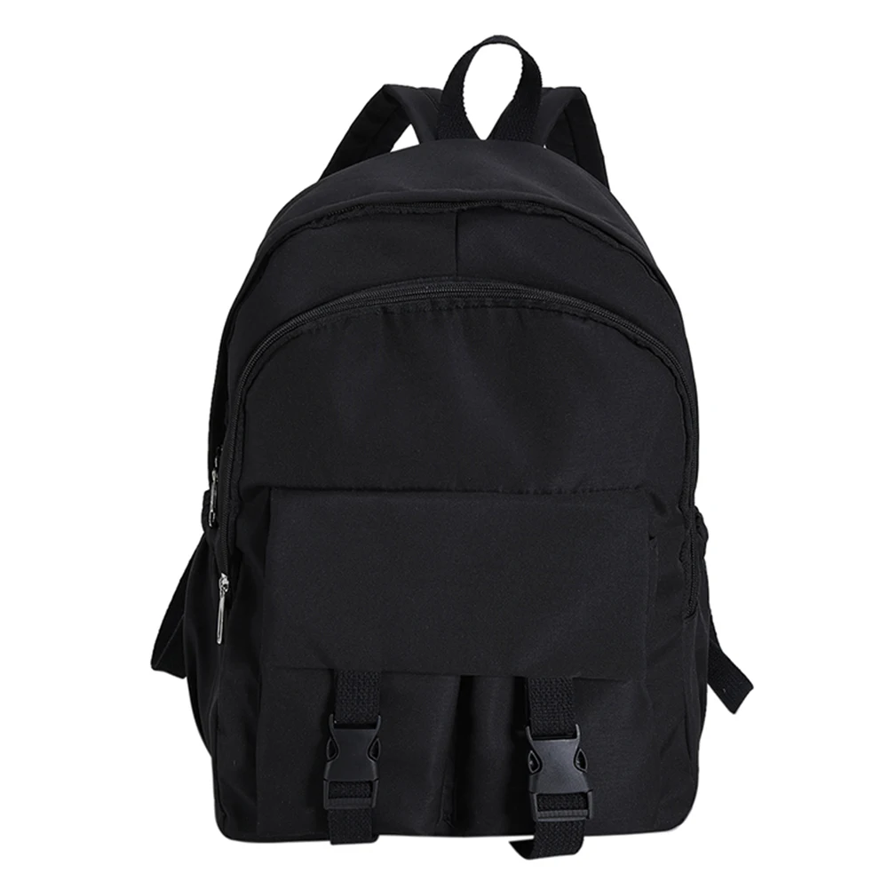 

College Student Rucksack Large Capacity School Backpack Nylon Simple Fashion Adjustable Strap Solid Color for Outdoor Sport