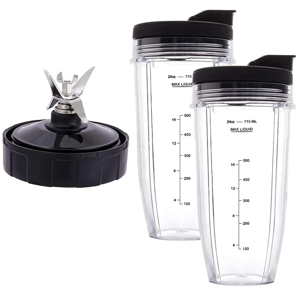 

24Oz Cups with To-Go Lids, 7 Fins Extractor Blade, for Nutri Ninja Auto IQ BN801 SS101 BL480-30 BL641 BL642-30 Blender