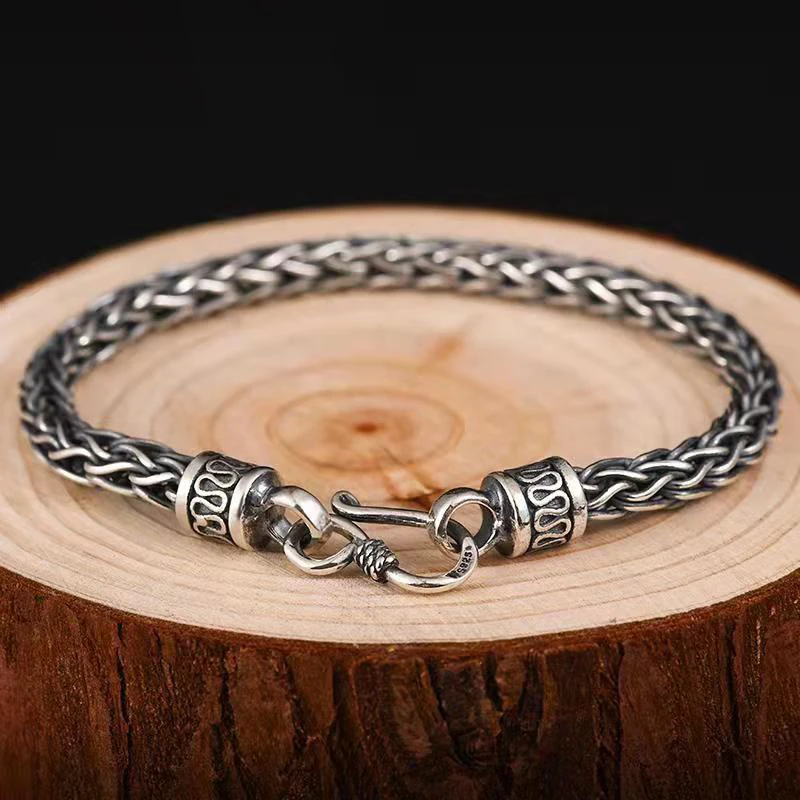 

National Tide Retro Bracelet Male Tide Single Simple Trend Personality Hand-woven Silver Wire Bracelet Accessories for Father