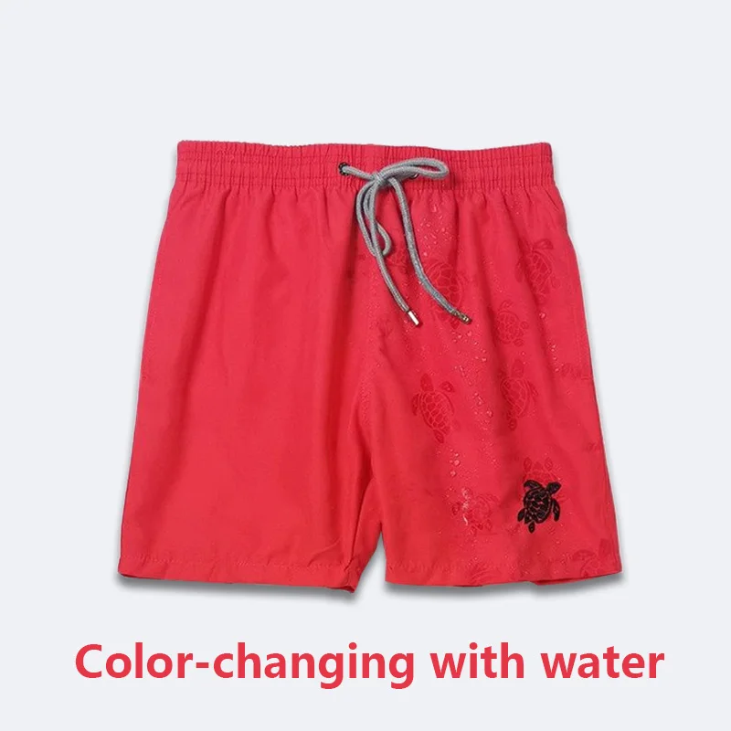 

2022 New Quality Men's Magic Swimwear Solid Color Changing Turtle Water Reactive Board Shorts Beach Surf Swim Trunks Bermuda V20