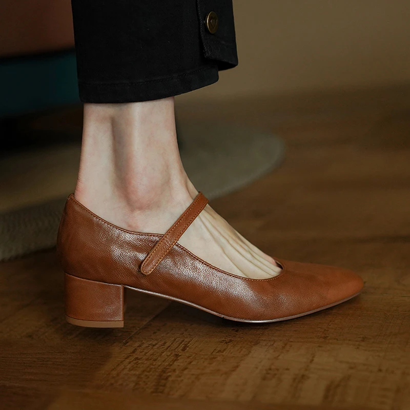 Женские туфли-лодочки из овчины женские туфли Мэри Джейн во французском стиле с