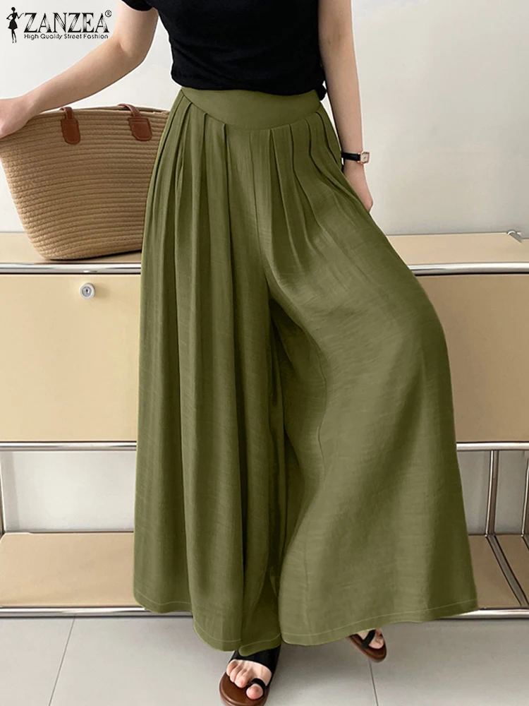 ZANZEA 2023 модные широкие брюки осенние повседневные женские винтажные свободные
