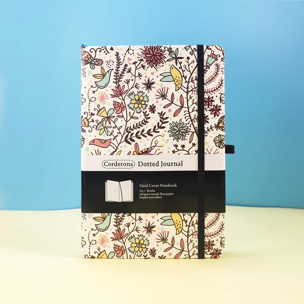 Floral A5 160gsm Bullet Dotted Journal Elastic Band Travel Bujo Planner Diary Hard Cover Notebook