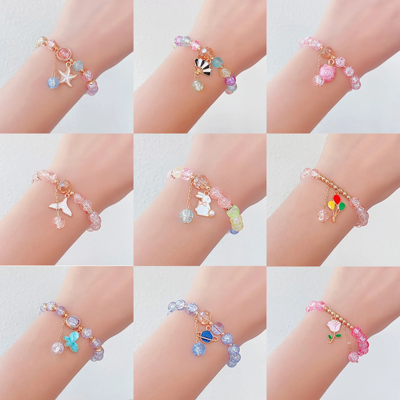 

Fashion Lampwork Glass Cute Charm Bracelets For Women Jewelry Multicolor Shell Rabbit Charms Beaded Bracelet Birthday Gift 1pc
