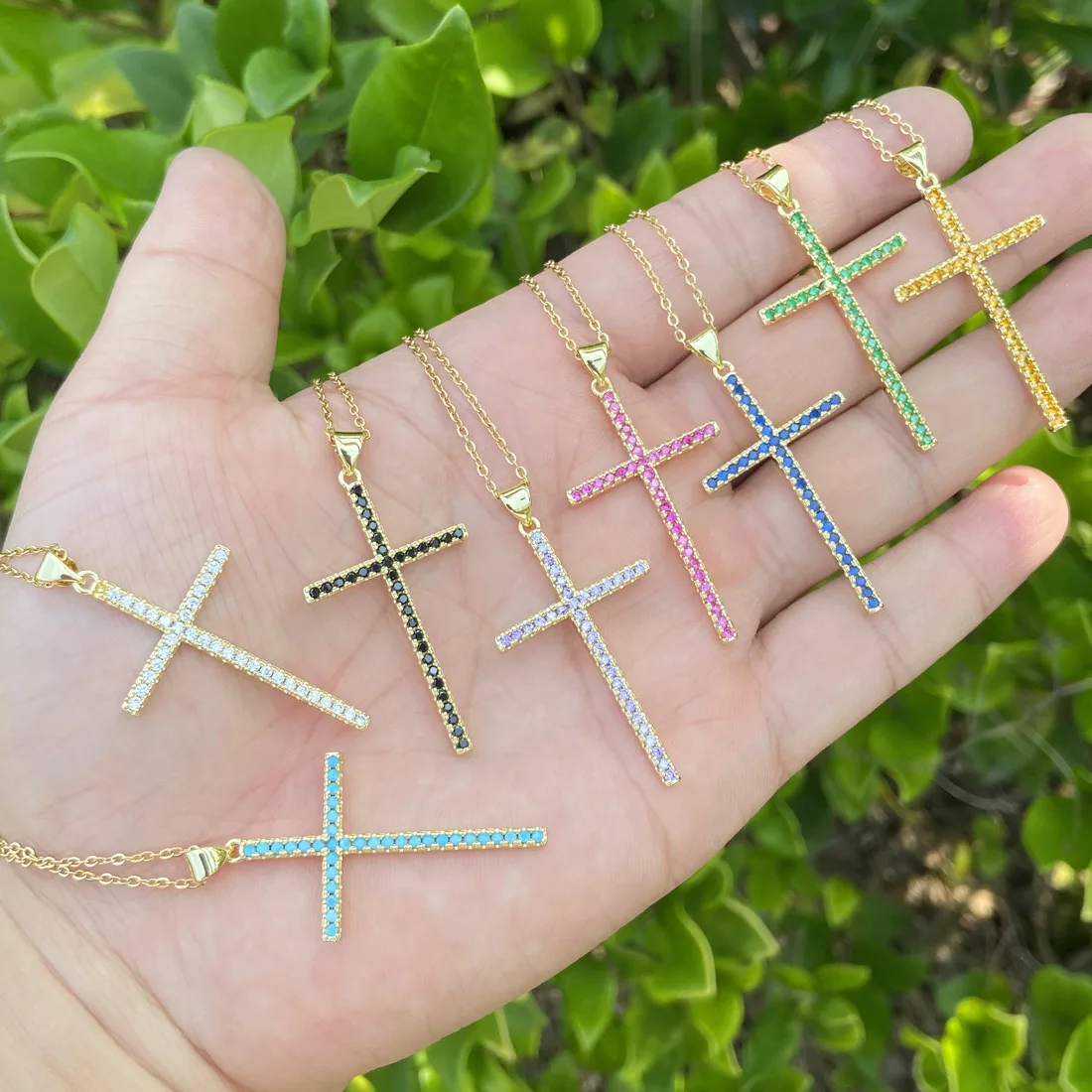 

2022 Fashion Jewelry Colorful Cross Pendant Personality Stainless Steel Necklace Fashion Clavicle Chain Necklace for Women