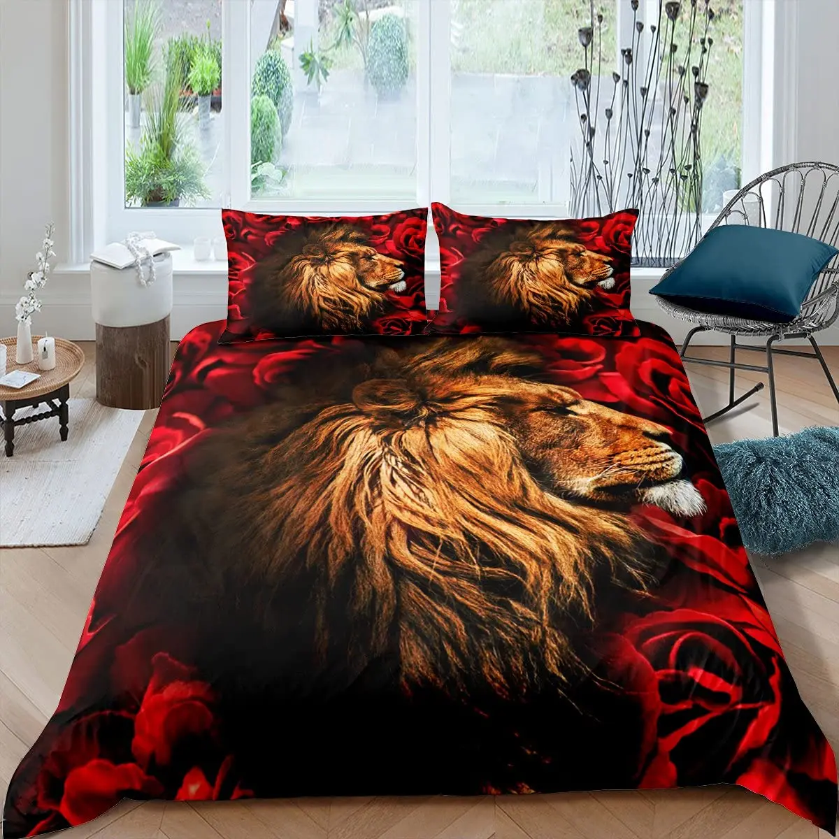 

Lion Duvet Cover Set Microfiber Couple Bedding Set for Boys Teens 3D Animal Print Cover African Wildlife Quilt Cover Comforter